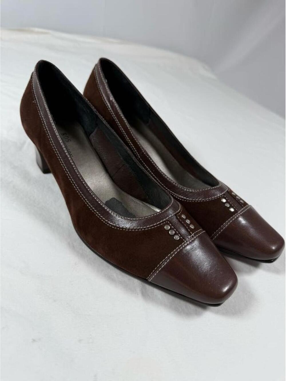 Ros Hommerson Classic Brown Suede and Leather Low Heel Pumps